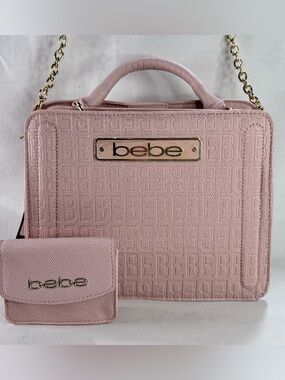 bebe Powder Pink Embossed Thea Satchel bag with Matching Wallet